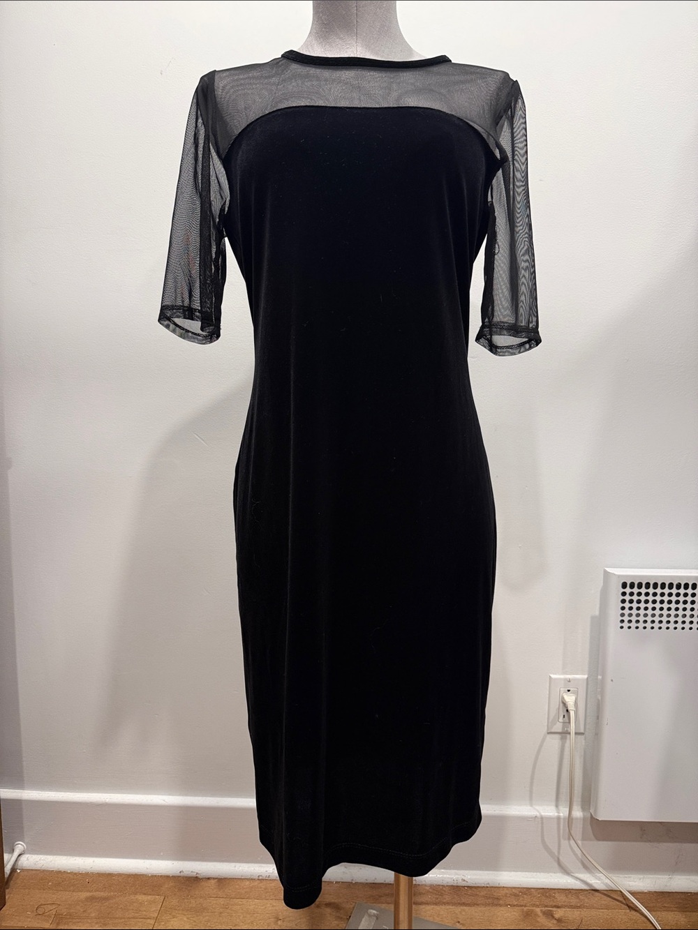 Simons Contemporaine Black Velvet Mesh Dress Size 10